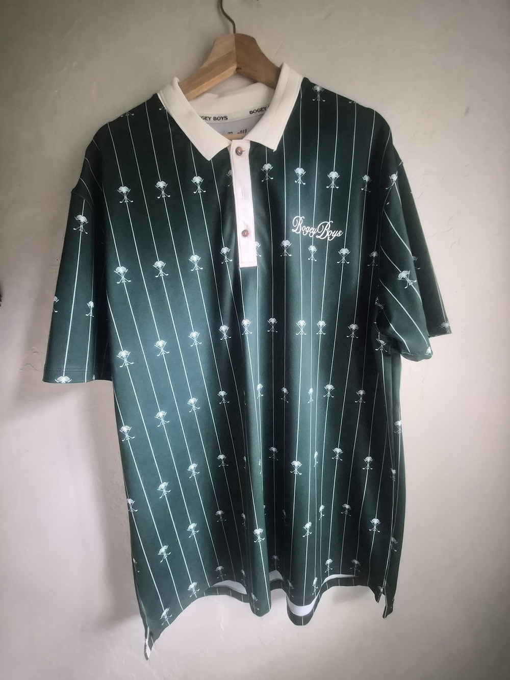 Forest Green Pinstripe Polo with White Contrast Collar